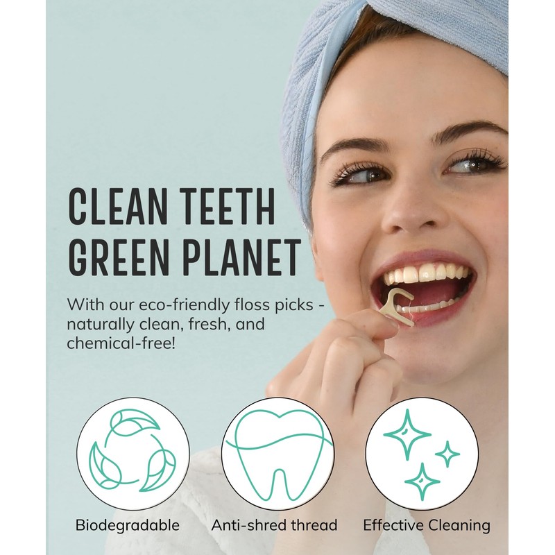 Double Floss Picks Biodegradable (200pcs) - Plant Based Natural Dental
