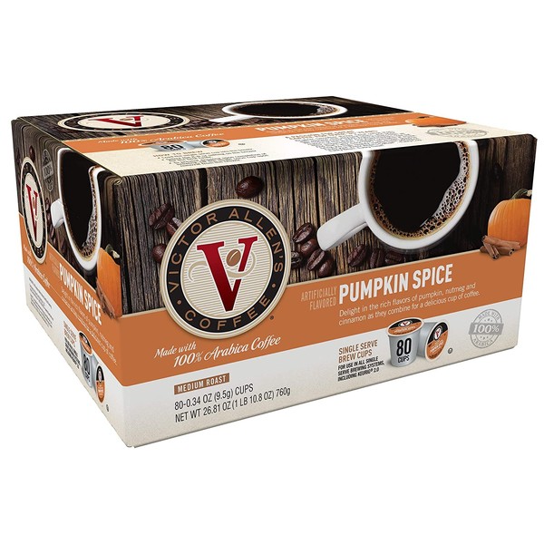 Victor Allen's Coffee K Cups, Pumpkin Spice Single Serve Medium Roast Coffee, 80 Count, Keurig 2.0 Brewer Compatible