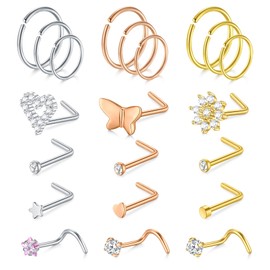 VF VFUN 20G Nasenpiercing Nasenring L-Förmige Piercingnase Nasenschraubringe Chirurgenstahl Nasenpiercing Stecker