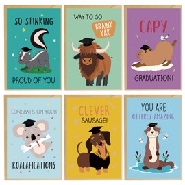 24 Funny Graduation Cards Bulk, 6 x 4 In Animals Graduation Cards Pack with Envelopes Stickers, Congrats Grad Gifts for Preschool Middle School High School College Graduates, Grad Party Supplies