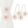 2 PCs Adjustable Boho Curtain Tieback Beige Flower Rustic Rope