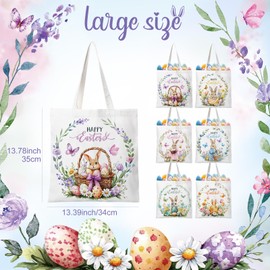 Photect 6 Pcs Easter Tote Bags 13.78 x 13.39 Inch Canvas Bunny Gifts Bags for Spring Happy Easter Party Supplies