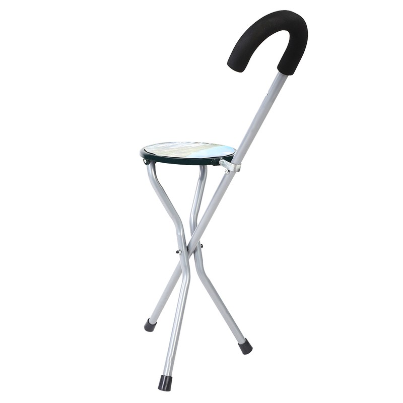 Iron Portable Folding Walking Stick Seat Tripod Travel Chair Stool