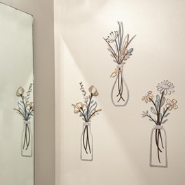 Metal Wall Flowers Art Decor, for Home Floral Decorations, Modern Rustic Classy Small Ornament Accents for Living Room, Housewarming Gifts