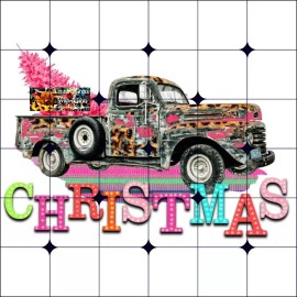 Handmade Sublimation Print Christmas Old Truck Pink Ready to Press Heat Transfer