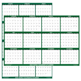 24" x 36" SwiftGlimpse 2025 Wall Calendar Erasable Large Wet & Dry Erase Laminated 12 Month Annual Yearly Wall Planner, Reversible, Horizontal/Vertical, Green