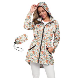 Avoogue Totes Raincoats For Women With Hood Plus Size Waterproof Rain Jacket For Women White Flower Xxl