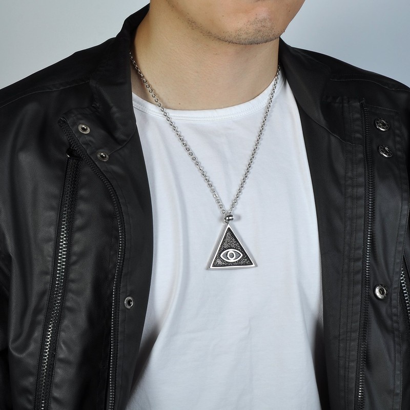 Feilok Men Women Punk Gothic Eye in Pyramid Stainless Steel