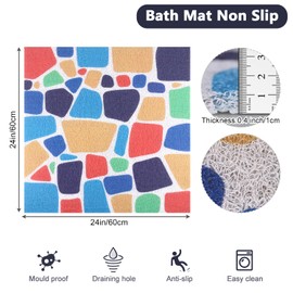 Square Shower Mat, Non Slip Bath Mat for Showers, Loofah Shower Stall Mats for Walk-in Shower, 24 x 24 Inches Shower Floor Mat with Drain, Anti Slip Bath Mats for Bathroom, Tub, Seniors