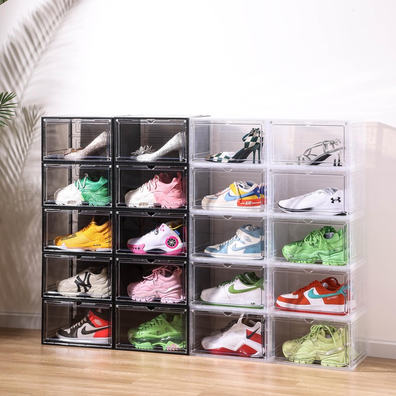 Attelite Upgraded Large Clear Shoe Storage Box Stackable, 8 Pack