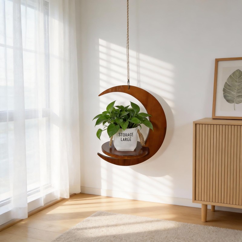 Yohsnor Hanging Plant Tray - Wall Mounted Wooden Rack for