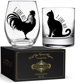 Vagafilla Wedding Wine Glass Gift Set for Wife Husband, I Like Her I Like His Wine Glass15oz, Mr and Mrs Wine Glass,Funny Chicken Cat Glass for Boyfriend Girlfriend ﻿
