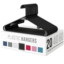Plastic Clothes Hangers (20, 40, & 60 Packs) Heavy Duty Durable Coat and Clothes Hangers | Vibrant Color Hangers | Lightweight Space Saving Laundry Hangers (20 Pack - Black)