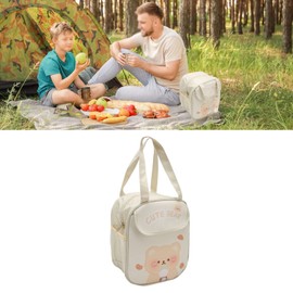 TOPINCN Insulated Lunch Bag, Thicken Kawaii Lunch Box Oxford Cloth PU for Office (Beige Milk Tea Bear)