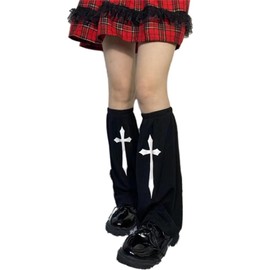 Sup-Coente Punk Leg Warmers Goth Y2K Japanese Cross Gothic Flare Women'S Legwarmers Black Grunge Harajuku Emo Alt Warm