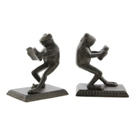 The Bridge Collection 6" Vintage Style Cast Iron Bookends - Rustic Bookshelf Accessories for Book Lovers (Frog)