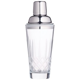 BarCraft BCSHAKGLS Cut Cocktail Shaker with Stainless Steel Strainer, Etched Glass, 8 x 8.5 x 18 cm