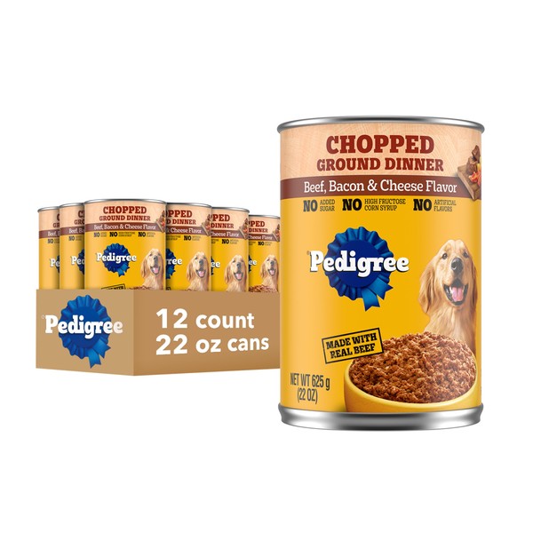 Pedigree Chopped Ground Dinner Adult Wet Dog Food Beef Bacon