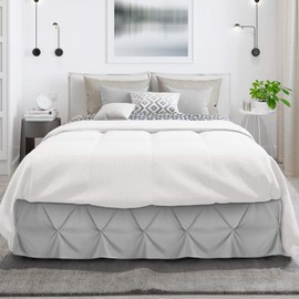 Pinch Pleat Bed Skirt, Pleated Wrap Around Bed Skirt, Easy Fit 14” Inch Pintuck Bed Skirt, Soft Premium Microfiber Ruffle Bed Skirt, Luxury Bedskirt, Hotel Quality Bed Ruffle, Queen Bed Skirt Silver