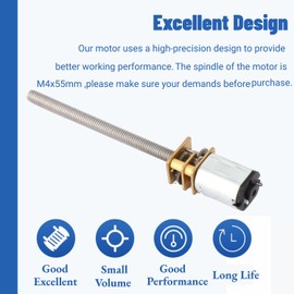 Gear Motor, DC 12 V 1000 RPM N20 Micro Electric Motor Shaft M4 x 55 mm Screw Metal Gear Motor with Gear for Mobile Robot/Smart Cars Project