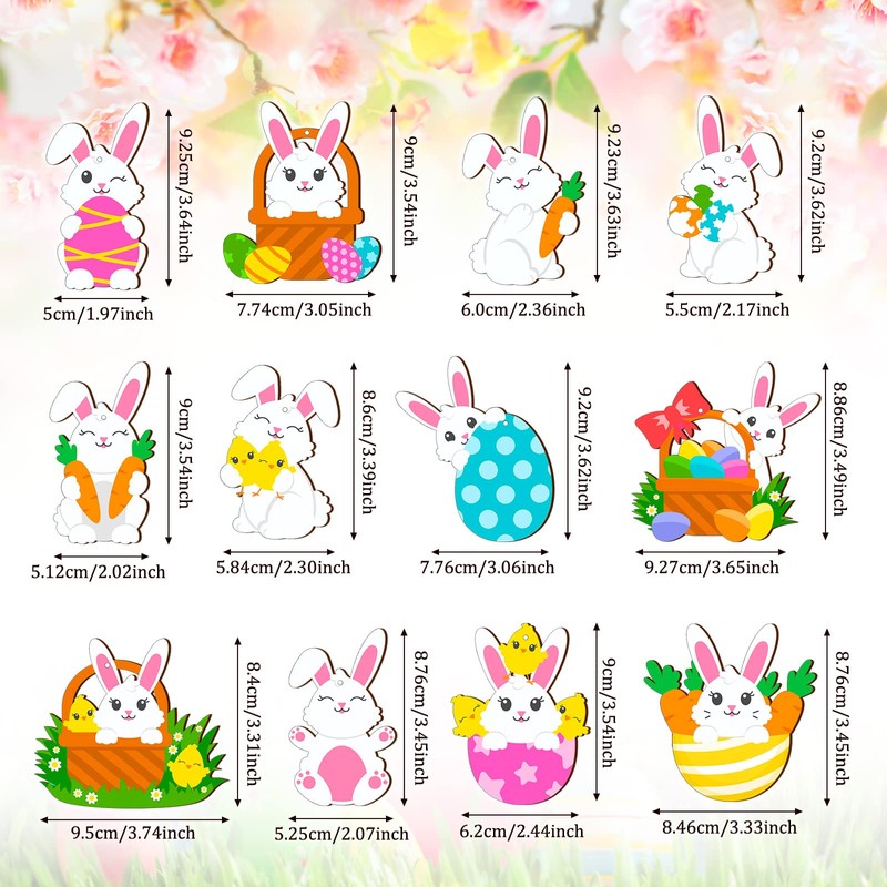 Marsui 24 Pcs Easter Ornaments for Tree Happy Easter Wooden