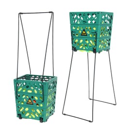 OLE ANDIGO Tennis Ball Basket Tennis Ball Hopper with Wheels - 60 Balls Capacity Lightweight Picker Upper, Hands-Free Ball Retrieval Tool for Training & Court Use