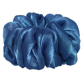 22 Colors Available, Shiny Organza Big Scrunchies for Hair, large Ponytail Holder, Cute Birthday Gift for Women Girl Teen, Holiday Accessory (Blue)