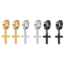 CRLLDPM 3 Pairs Unisex Hoop Earrings, Stainless Steel Classic Cross Earrings, Stud Earrings, Ear Piercing for Men and Women