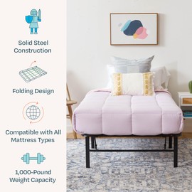 Linenspa Folding Metal Platform Bed Frame - No Box Spring Needed - Underbed Storage - Simple Tool Free Assembly - Mattress Foundation - 14" High - Traditional Design - Sturdy Steel - Twin Size