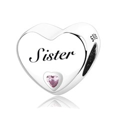 MsRosy New Women's S925 Sterling Silver Hearts Charms Moments For Bracelets and Necklaces Gift For All the Family and Friends (New Sister charm)