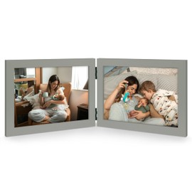 JD Concept Double 5x7 Horizontal Combo, Grey Wood Picture Frame, 4.5x6.5 Opening Foldable Landscape View Photo Frame on Table-top or Wall