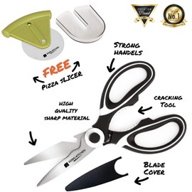 Dodo Kitchen Cooking Scissors – Stainless-Steel Food Scissors – Kitchen Scissors for Meat, Vegetables and Herbs – Multifunctional Shears with Blade Cover and Pizza Slicer – Heavy Duty Meat Shears