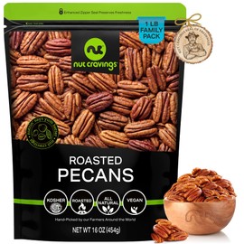 NUT CRAVINGS - Pecans Halves, Roasted & Unsalted, No Shell (16oz - 1 LB) Bulk Nuts Packed Fresh in Resealable Bag - Healthy Protein Food Snack, Food Assortments