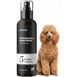 aumuca Dog Detangling & Shine Spray – Leave-in Conditioner & Dematting Spray for Doodles, Cats & Horses Without Buildup | 5-Protein Complex for Deep Repair & Enhanced Shine | 8 Fl Oz (Meadowfoam)