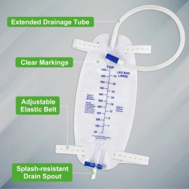 Plceo 3 Pack Easy-Tap Catheter Leg Bag Urinary Drainage Bag, 1000ml, Anti-Reflux Va...