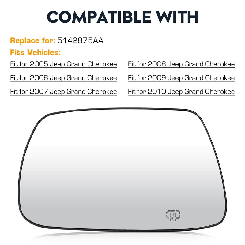Driver Left Side Mirror Glass with Heated Fit for Jeep
