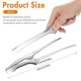 2 Pcs Korean BBQ Tongs Non-Slip Cooking Tongs Stainless Steel Kitchen Grill Food Tong Cooking Utensils for Camping Barbecue Buffet Home Outdoor Steak Food