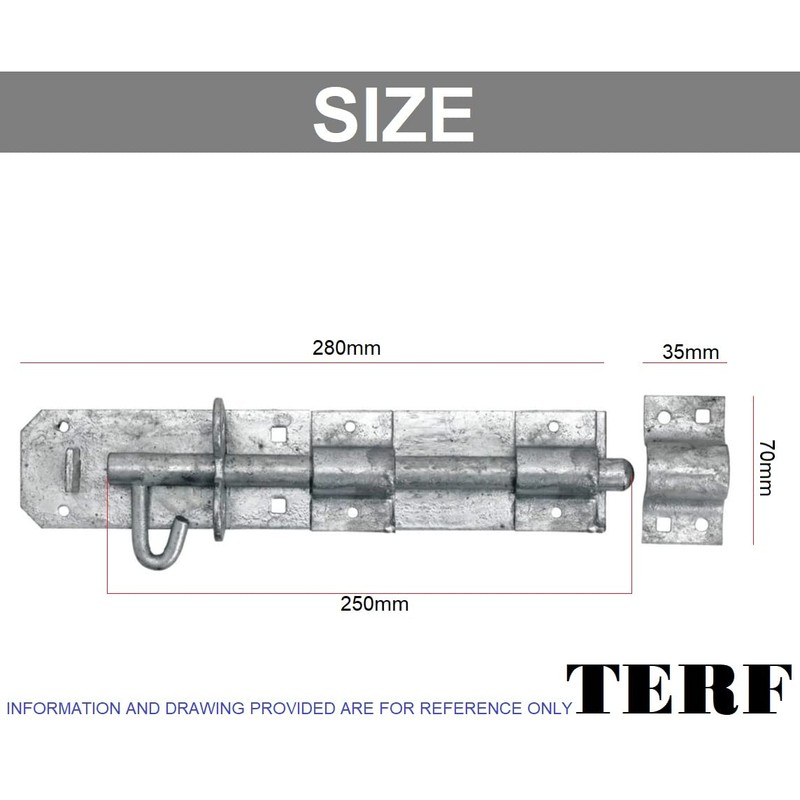 TERF® Heavy Duty Brenton Bolt Galvanised 250mm (10 inch) Strong