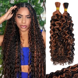 Ombre Human Braiding Hair 1B/30 Deep Water Wave Braiding Hair 2 Bundles Highlight Curly Bulk Human Hair for Boho Braids Human Hair Extensions 100g 18 Inch Balayage Human Braiding Hair Knotless