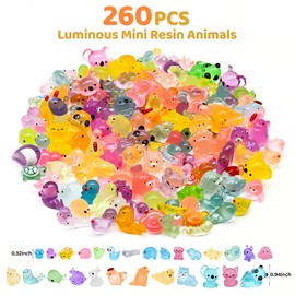 260PCS Luminous Mini Resin Animals Tiny Animals Figures to Hide, Mini Ducks Chicken Rabbits Glow in The Dark Miniature Fairy Garden Accessories, Landscape Dollhouse Decor Aquarium Potted Decoration