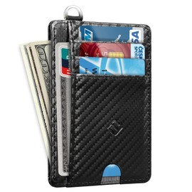 Fintie Flat Wallet, Card Holder, Faux Leather, RFID Blocking Slim Wallet, Credit Card Holder, with ID Window and Quick Access Compartment, for Men and Women, Ripple Black