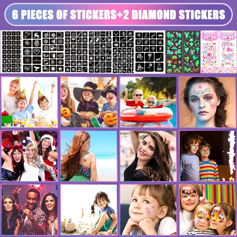 FAMKEEP Glitter Tattoo Set Children, Temporary Glitter Tattoo, 42 Colours
