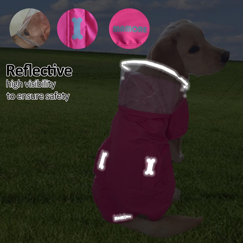 Waterproof Dog Raincoat, Adjustable Reflective Lightweight Pet Rain Clothes with