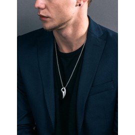 Richsteel Viking Mjölnir Necklace, Wolf Tooth Pendant, Wolf Chain, Stainless Steel, Viking Pendant as Meaningful Gifts, Stainless Steel, 01 wolf tooth silver