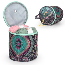 Katech Yarn Storage Portable Bag, Small Size Knitting Organize Mini Projects Organizer for Yarns, Zipper Yarn Bag With Holes for Crochet Yarn Short Knitting Needle on Travell (Green Plant)