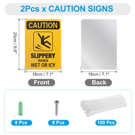 PATIKIL 10x7 Inch Slippery When Wet or ICY Sign, 2 Pack Caution Sign Reflective Aluminum Metal Warning Signs with Screws & Ties for Wet Floor Caution, Yellow/Black