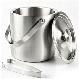 Stainless Steel Ice Bucket,3L Insulated Ice Bucket With Lid & Tongs
