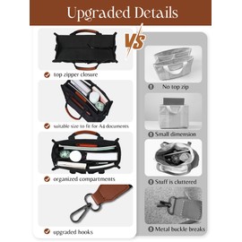 FIORETTO Canvas Tote Bag for Women with Zipper Closure & Individual Compartments for Work College, Crossbody Laptop Tote Purse Handbag with Detachable Strap & Bottom Support for Teacher & Nurse Black