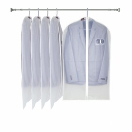 CARASELLE Peva Clothes Cover Protector Bag with Zip, Garment Covers Wardrobe Storage for Suits/Short Dress, Suit Cover for Men, Transparent White Soft Touch (99 x 60 cm, pack of 5)