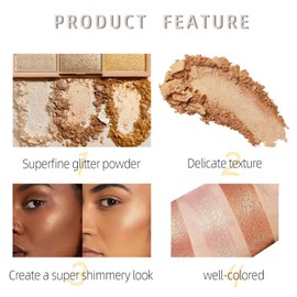 Highlighter Powder Palette Highly Pigmented Shimmer Formula Highlighter Make-up Palette Facial Bronzers Illuminator Palette Highlighter Baked Waterproof Long Lasting Brilliant Lighten Skin Color